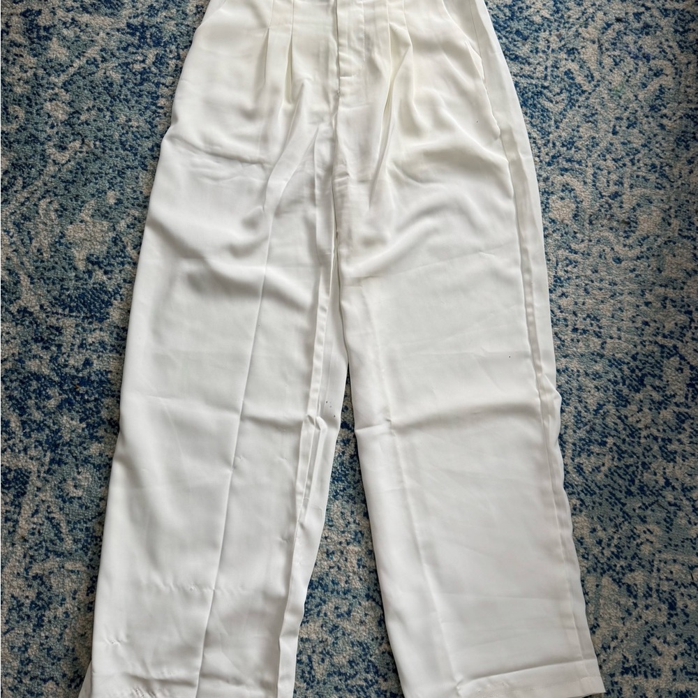 Commissions Elegant White High-Waisted Trousers